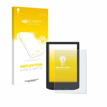 Parte frontal de un envase de producto con el logotipo de la marca upscreen. Al lado se muestra el dispositivo Vivlio Light HD