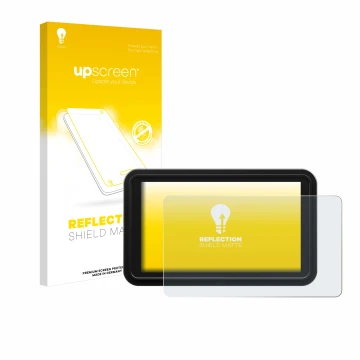 Parte frontal de un envase de producto con el logotipo de la marca upscreen. Al lado se muestra el dispositivo Atomos Shinobi 