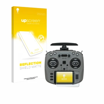 Parte frontal de un envase de producto con el logotipo de la marca upscreen. Al lado se muestra el dispositivo Jumper T15 con 