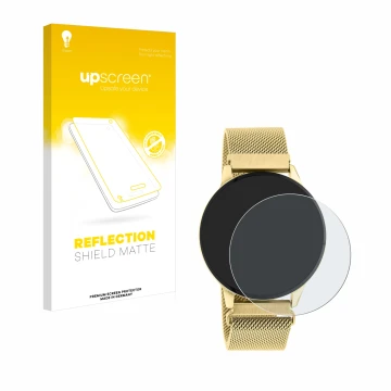 Parte frontal de un envase de producto con el logotipo de la marca upscreen. Al lado se muestra el dispositivo Oozoo Q00121 co