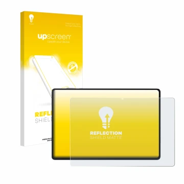 Parte frontal de un envase de producto con el logotipo de la marca upscreen. Al lado se muestra el dispositivo Honor Pad X8a c