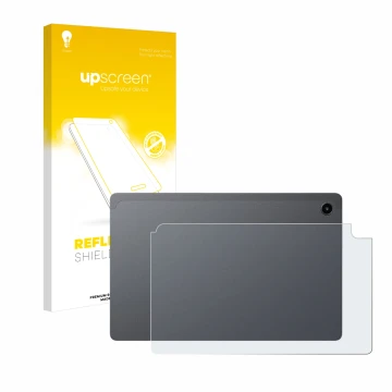 Parte frontal de un envase de producto con el logotipo de la marca upscreen. Al lado se muestra el dispositivo Alldocube iPlay