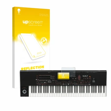 Parte frontal de un envase de producto con el logotipo de la marca upscreen. Al lado se muestra el dispositivo KORG Pa4x con s