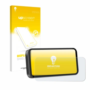 Parte frontal de un envase de producto con el logotipo de la marca upscreen. Al lado se muestra el dispositivo Carpuride W603D