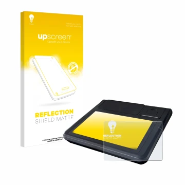 Parte frontal de un envase de producto con el logotipo de la marca upscreen. Al lado se muestra el dispositivo Techfive ECR 10