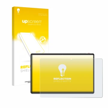 Parte frontal de un envase de producto con el logotipo de la marca upscreen. Al lado se muestra el dispositivo Facetel Q7 11