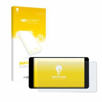 Parte frontal de un envase de producto con el logotipo de la marca upscreen. Al lado se muestra el dispositivo Zontes 350E con