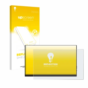 Parte frontal de un envase de producto con el logotipo de la marca upscreen. Al lado se muestra el dispositivo Verbatim PMT-14