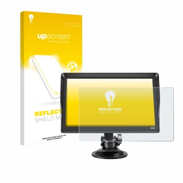 Parte frontal de un envase de producto con el logotipo de la marca upscreen. Al lado se muestra el dispositivo Xgody X10 9