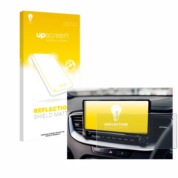 Parte frontal de un envase de producto con el logotipo de la marca upscreen. Al lado se muestra el dispositivo Kia XCeed 2024 