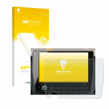 Parte frontal de un envase de producto con el logotipo de la marca upscreen. Al lado se muestra el dispositivo Xzent F-285 con