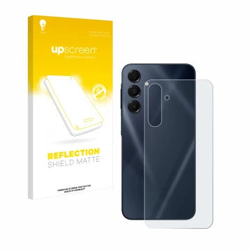 Parte frontal de un envase de producto con el logotipo de la marca upscreen. Al lado se muestra el dispositivo Samsung Galaxy 