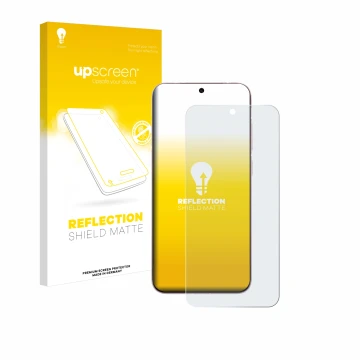 Parte frontal de un envase de producto con el logotipo de la marca upscreen. Al lado se muestra el dispositivo Vivo X200 Pro m