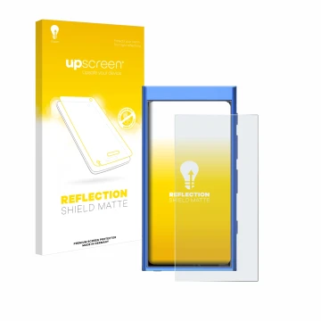 Parte frontal de un envase de producto con el logotipo de la marca upscreen. Al lado se muestra el dispositivo Hiby Digital M3