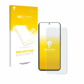 Parte frontal de un envase de producto con el logotipo de la marca upscreen. Al lado se muestra el dispositivo Huawei Nova 13 