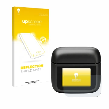 Parte frontal de un envase de producto con el logotipo de la marca upscreen. Al lado se muestra el dispositivo JBL Tour Pro 3 