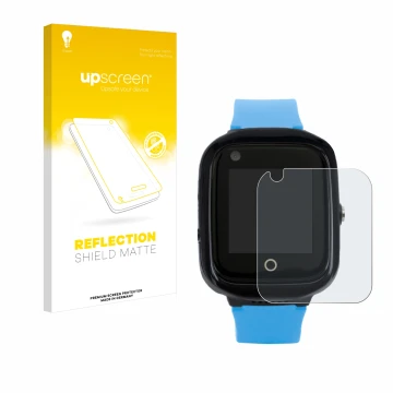 Parte frontal de un envase de producto con el logotipo de la marca upscreen. Al lado se muestra el dispositivo One2Track Conne