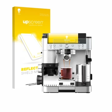 Parte frontal de un envase de producto con el logotipo de la marca upscreen. Al lado se muestra el dispositivo Ninja Luxe Cafe