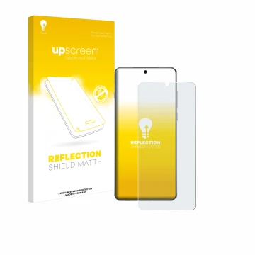 Parte frontal de un envase de producto con el logotipo de la marca upscreen. Al lado se muestra el dispositivo OnePlus 13 con 