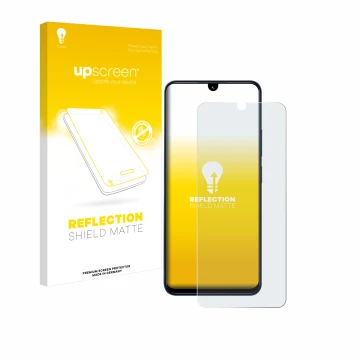 Parte frontal de un envase de producto con el logotipo de la marca upscreen. Al lado se muestra el dispositivo Xiaomi Redmi 14
