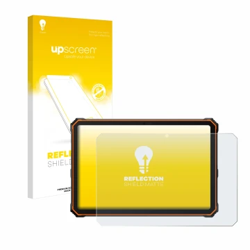 Parte frontal de un envase de producto con el logotipo de la marca upscreen. Al lado se muestra el dispositivo Blackview Activ