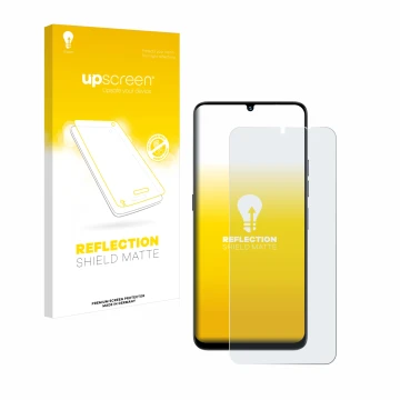 Parte frontal de un envase de producto con el logotipo de la marca upscreen. Al lado se muestra el dispositivo Umidigi G9 5G c