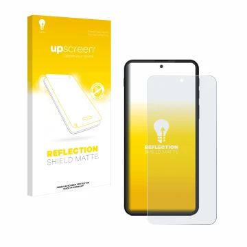 Parte frontal de un envase de producto con el logotipo de la marca upscreen. Al lado se muestra el dispositivo Shiftphones Shi