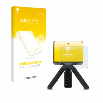 Parte frontal de un envase de producto con el logotipo de la marca upscreen. Al lado se muestra el dispositivo Garmin Approach