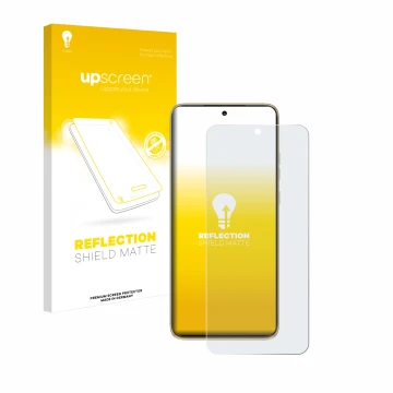 Parte frontal de un envase de producto con el logotipo de la marca upscreen. Al lado se muestra el dispositivo Motorola Edge 5