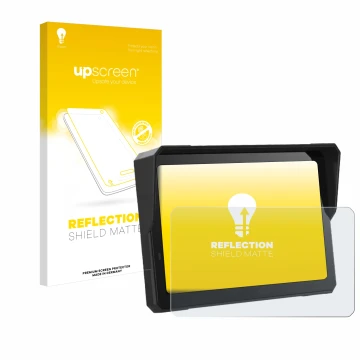 Parte frontal de un envase de producto con el logotipo de la marca upscreen. Al lado se muestra el dispositivo Carpuride W702 