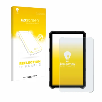 Parte frontal de un envase de producto con el logotipo de la marca upscreen. Al lado se muestra el dispositivo Ulefone Armor P