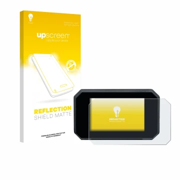 Parte frontal de un envase de producto con el logotipo de la marca upscreen. Al lado se muestra el dispositivo Suzuki GSX-8S 2