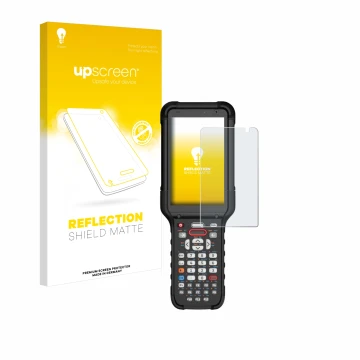 Parte frontal de un envase de producto con el logotipo de la marca upscreen. Al lado se muestra el dispositivo Honeywell CK67 