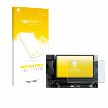 Parte frontal de un envase de producto con el logotipo de la marca upscreen. Al lado se muestra el dispositivo Dacia Duster In