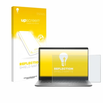 Parte frontal de un envase de producto con el logotipo de la marca upscreen. Al lado se muestra el dispositivo Dell Latitude 3