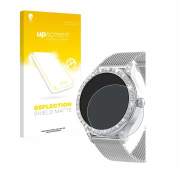 Parte frontal de un envase de producto con el logotipo de la marca upscreen. Al lado se muestra el dispositivo Powerwill Smart