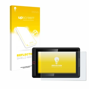 Parte frontal de un envase de producto con el logotipo de la marca upscreen. Al lado se muestra el dispositivo XP-Pen Artist 1