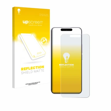 Parte frontal de un envase de producto con el logotipo de la marca upscreen. Al lado se muestra el dispositivo Oukitel P1 con 