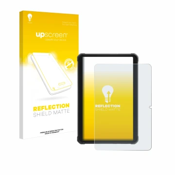 Parte frontal de un envase de producto con el logotipo de la marca upscreen. Al lado se muestra el dispositivo Hotwav R8 con s