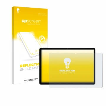 Parte frontal de un envase de producto con el logotipo de la marca upscreen. Al lado se muestra el dispositivo Doogee U11 con 