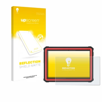 Parte frontal de un envase de producto con el logotipo de la marca upscreen. Al lado se muestra el dispositivo Launch X-431 PR