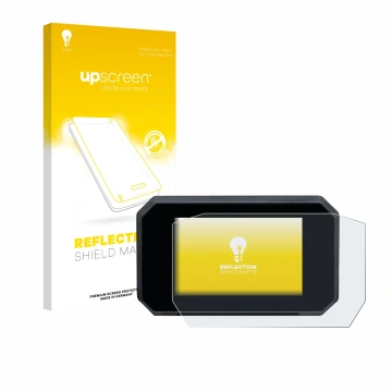Parte frontal de un envase de producto con el logotipo de la marca upscreen. Al lado se muestra el dispositivo Suzuki GSX-S100