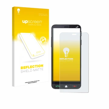 Parte frontal de un envase de producto con el logotipo de la marca upscreen. Al lado se muestra el dispositivo Brondi Amico Ve