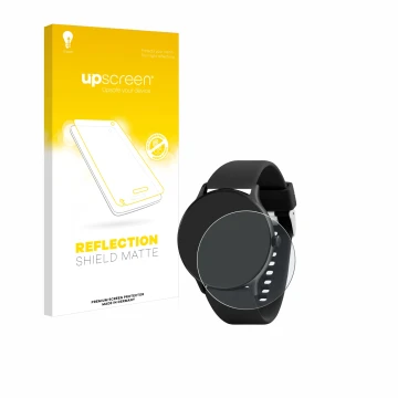 Parte frontal de un envase de producto con el logotipo de la marca upscreen. Al lado se muestra el dispositivo Reflex Active S