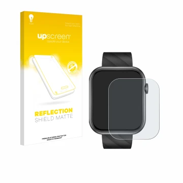 Parte frontal de un envase de producto con el logotipo de la marca upscreen. Al lado se muestra el dispositivo Bekomiya Smartw