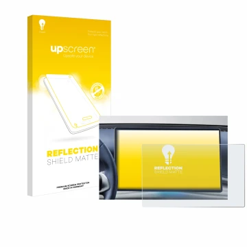 Parte frontal de un envase de producto con el logotipo de la marca upscreen. Al lado se muestra el dispositivo BYD Atto 3 Desi