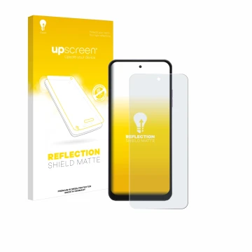 Parte frontal de un envase de producto con el logotipo de la marca upscreen. Al lado se muestra el dispositivo Hotwav Note 13 