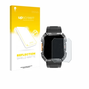 Parte frontal de un envase de producto con el logotipo de la marca upscreen. Al lado se muestra el dispositivo Iowodo W60 2