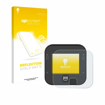 Parte frontal de un envase de producto con el logotipo de la marca upscreen. Al lado se muestra el dispositivo ISDT Q6 Retro c