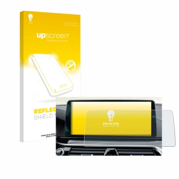 Parte frontal de un envase de producto con el logotipo de la marca upscreen. Al lado se muestra el dispositivo BMW Facelift G3